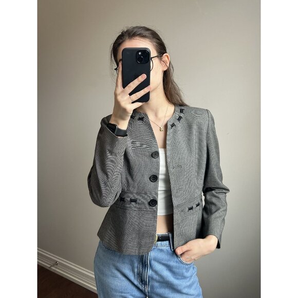 Grey and White Cropped Peplum Blazer - Picture 1 of 8